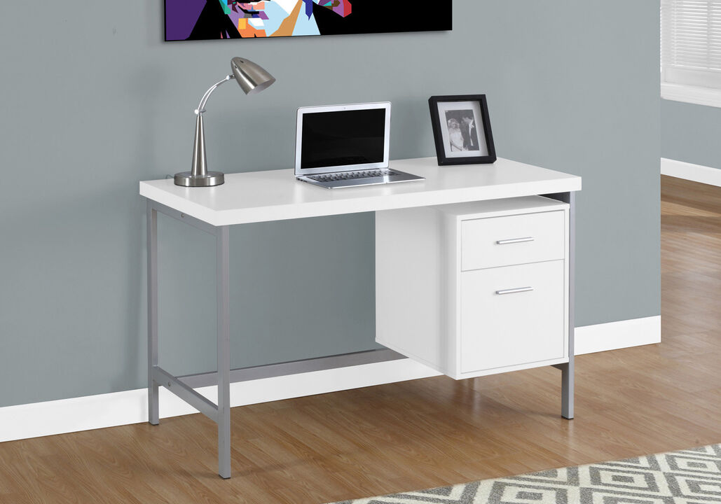 Monarch Specialties Computer Desk, Home Office, Laptop, Left, Right Set-Up, Storage Drawers, 48"L, Work, Metal, Laminate, White, Grey, Contemporary, Modern