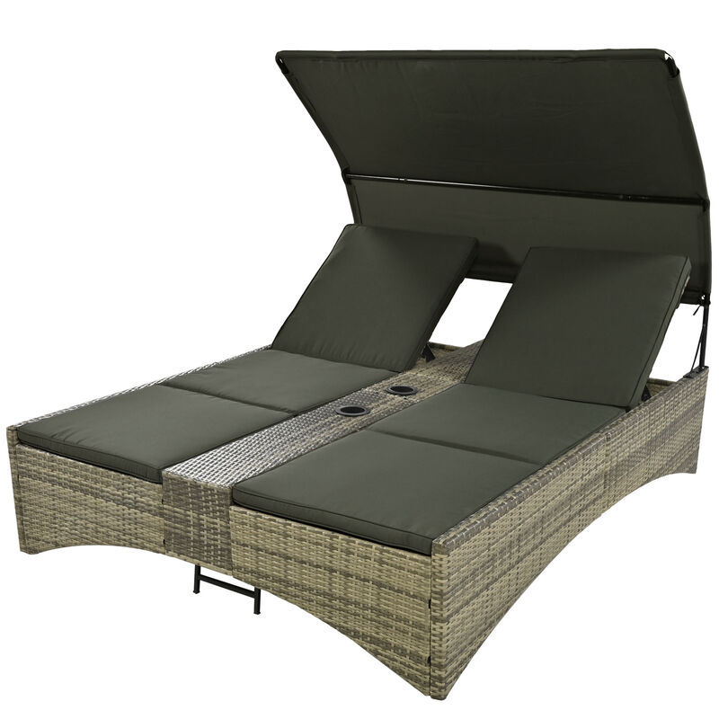 Merax Patio Outdoor Daybed Bed with Shelter Roof