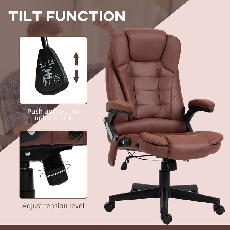 High-Back Linen Office Chair with 6-Point Vibrating Heated Massage, Reclining Backrest, Padded Armrests, and Remote, in Rust Red