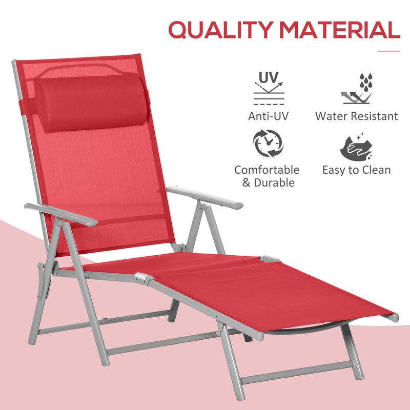 Red Outdoor Lounger: Folding Chaise with Adjustable Backrest