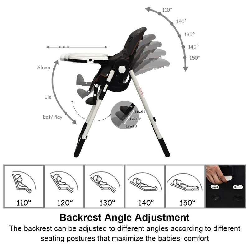 Foldable High chair with Multiple Adjustable Backrest