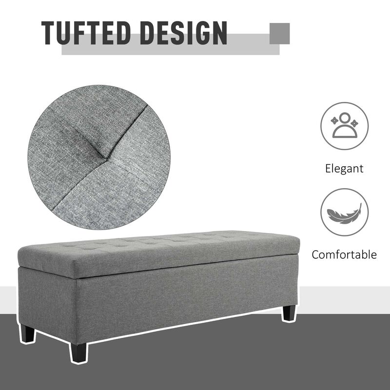 Gray Entryway Storage: 50" Upholstered Ottoman Bench with Soft Close Lid