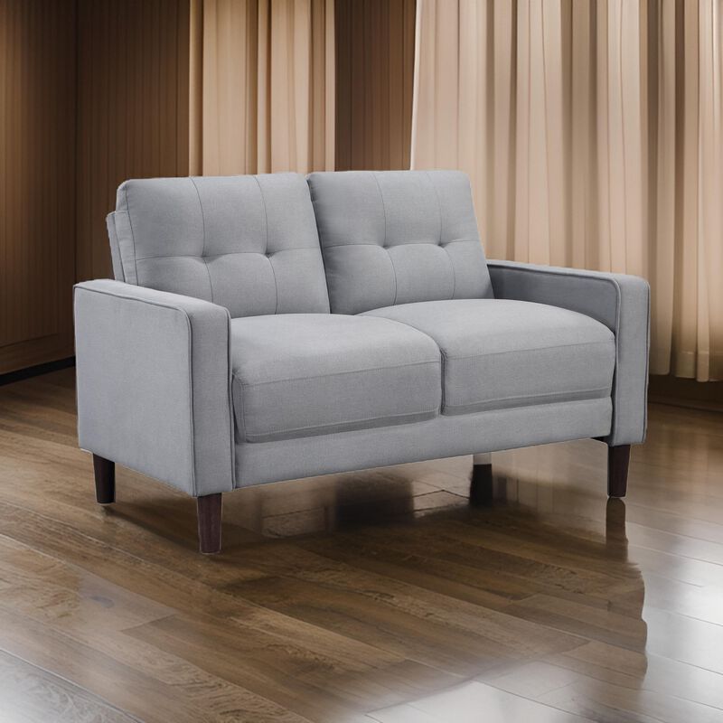 Bow 54 Inch Loveseat, Grid Tufted Back, Track Arms, Self Welt Trim, Gray - Benzara