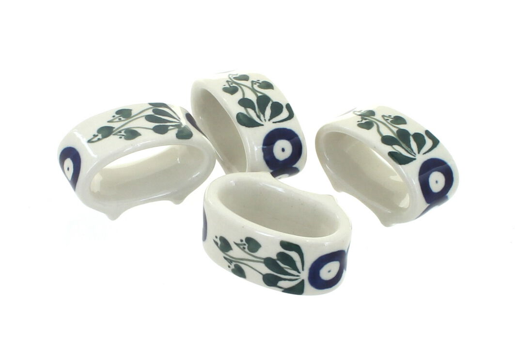 Blue Rose Polish Pottery Maia Napkin Ring Set