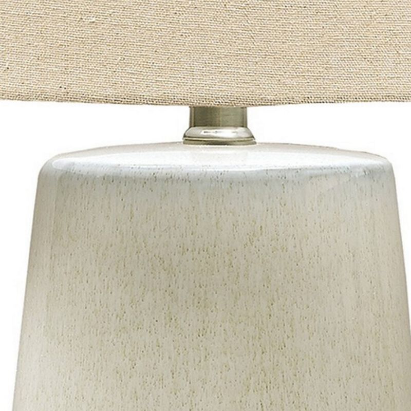 Speckled Ceramic Base Table Lamp with Drum Shade, Beige-Benzara