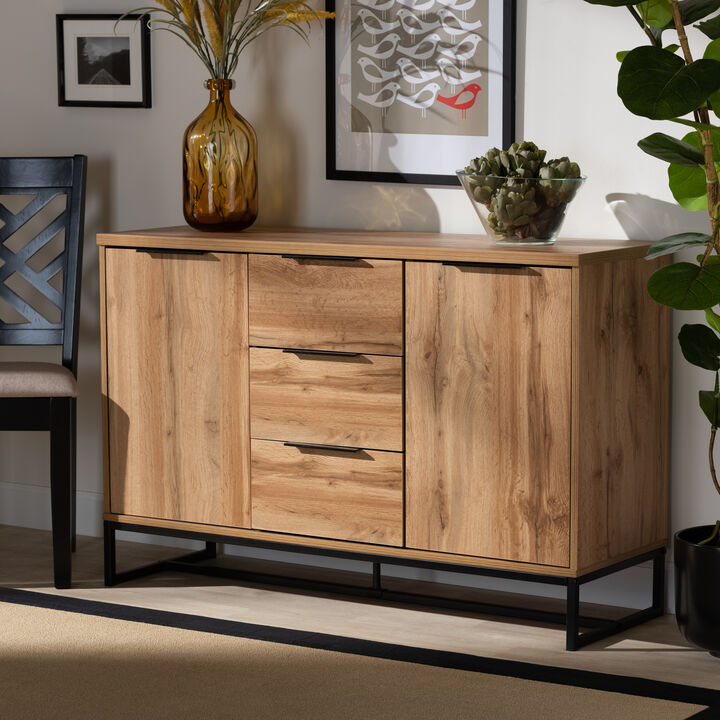 Baxton Studio Reid Modern Industrial Oak Finished Wood 3 Drawer Sideboard Buffet
