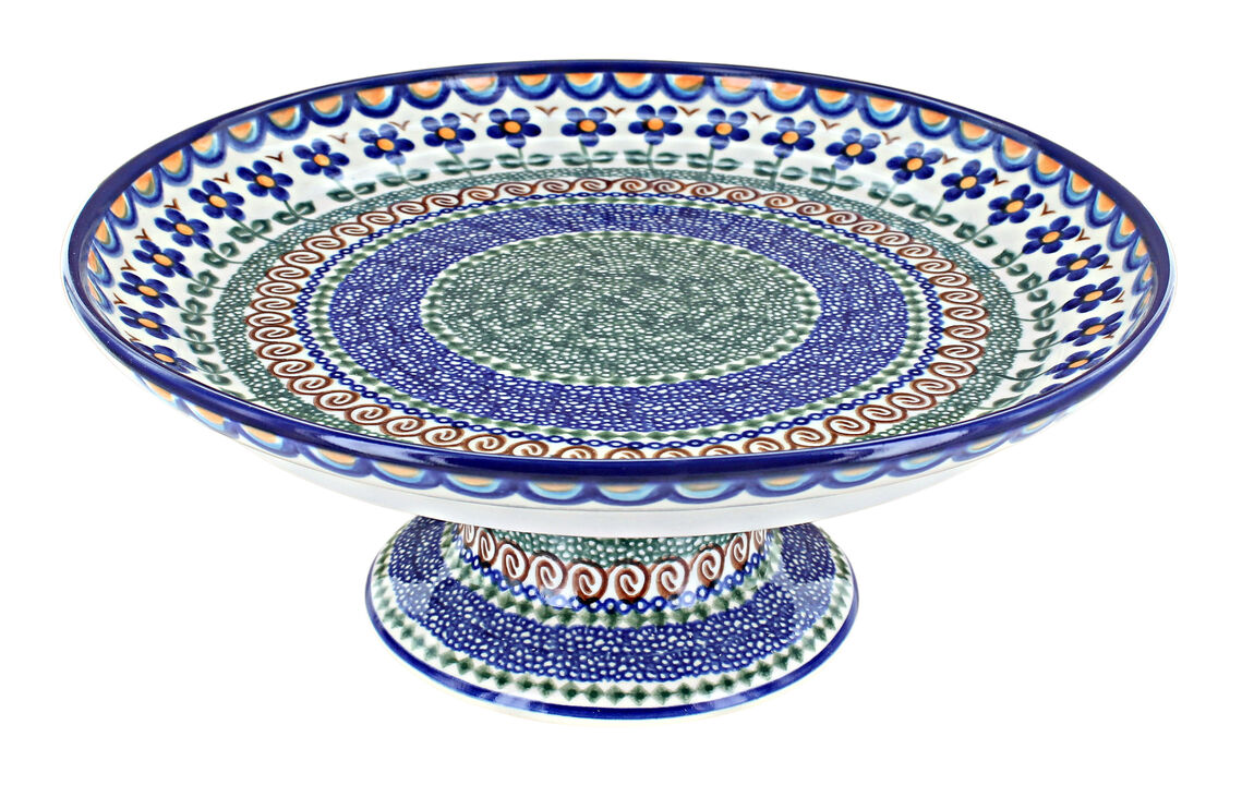 Blue Rose Polish Pottery Spring Blossom Cake Plate