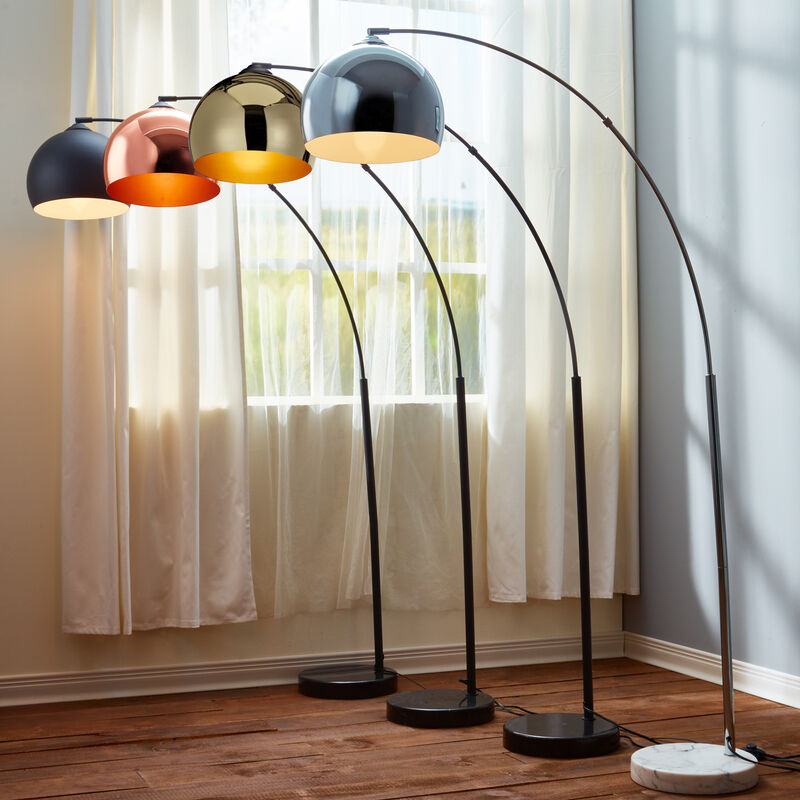 Teamson Home - Arquer Arc Floor Lamp With Chrome Finished Shade And White Marble Base