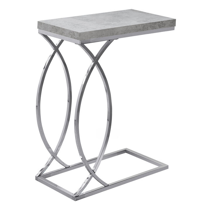 Monarch Specialties I 3185 Accent Table, C-shaped, End, Side, Snack, Living Room, Bedroom, Metal, Laminate, Grey, Chrome, Contemporary, Modern