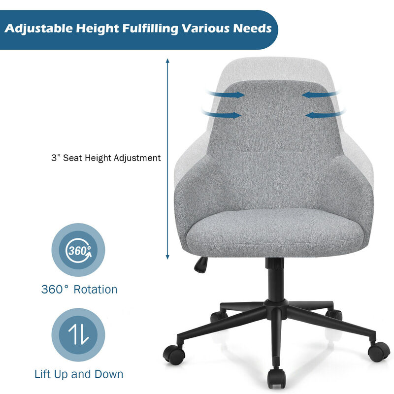 Costway Linen Accent Office Chair Adjustable Rolling Swivel Task Chair w/Armrest