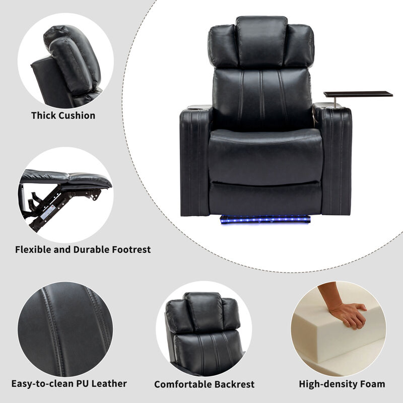 Home Theater Recliner with Speaker, LED Lights, USB Ports