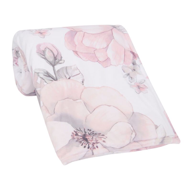 Lambs & Ivy Botanical Baby Watercolor Floral Pink Fleece Baby Blanket