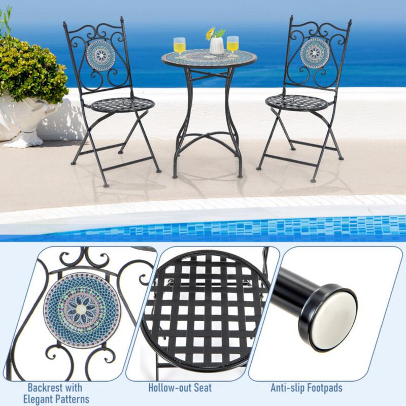 Hivvago Set of 2 Patio Mosaic Chairs Metal Folding Chairs