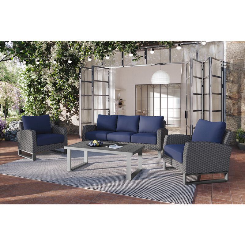 New Classic Furniture Fiji 4 Pc Set-Sofa, 2 Chairs, Coffee Table-Blue