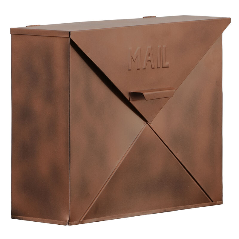 Envelope Shaped Wall Mount Metal Mail Box, Copper-Benzara