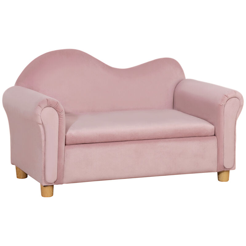 Foam and Velvet Kids Sofa with Inner Storage, Kids Couch with Soft Arms, Pink