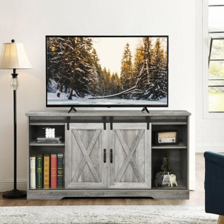 59" TV Stand with Adjustable Shelf and Sliding Barn Door Cabinet-Gray