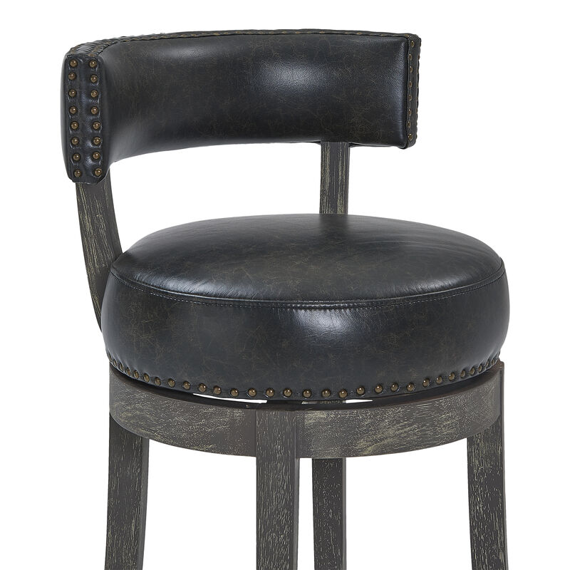 Corbin  Counter Height Swivel Onyx Faux Leather and American Grey Wood Bar Stool