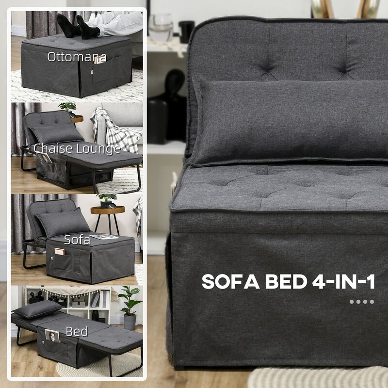 Charcoal Gray Convertible: 4-in-1 Ottoman Sleeper Chair with Storage