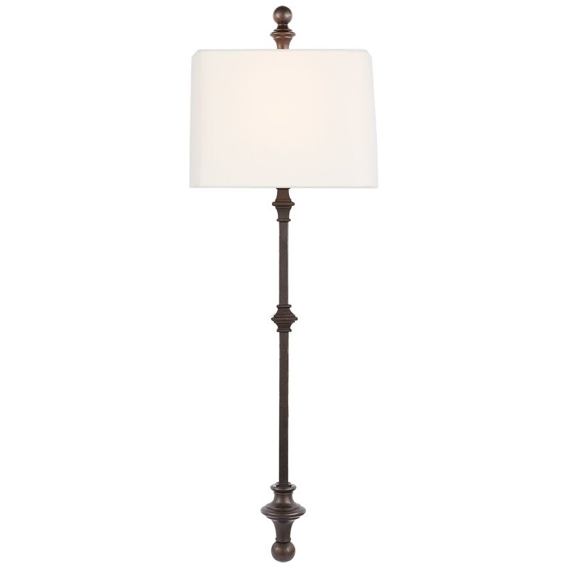 Cawdor Stanchion Wall Light in Aged Iron with Linen Shade