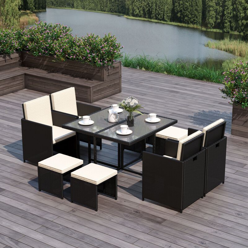 9pc Outdoor Patio Furniture Garden Wicker Dining Set Rattan Table Cushioned Seat