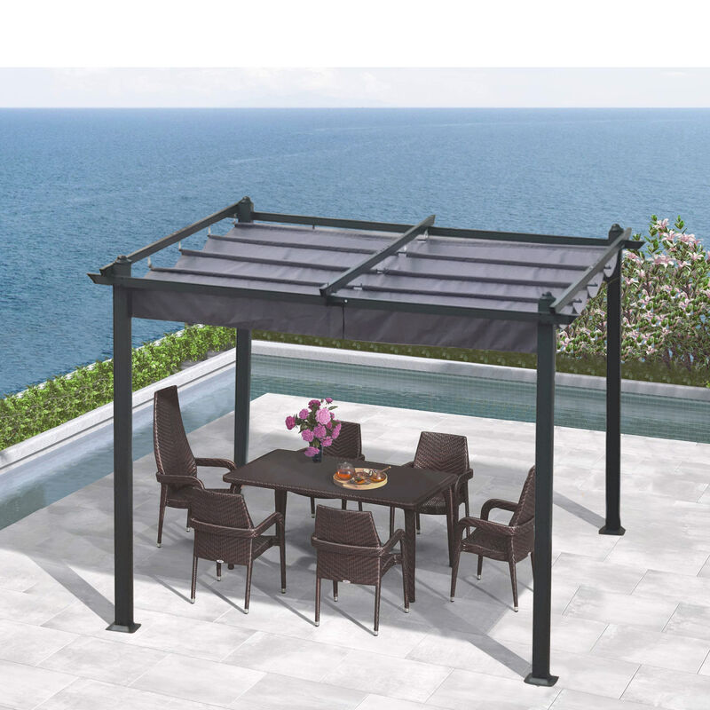 10x10 FT Outdoor Patio Retractable Pergola With Canopy For Gardens, Terrace