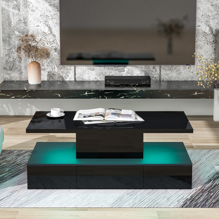 Merax Modern Glossy Coffee Table With Drawer