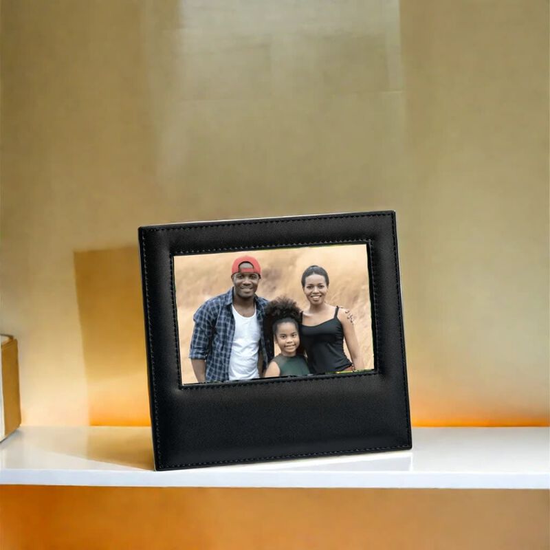 Black Leather Picture Frame Holds 4" x 6" Photo