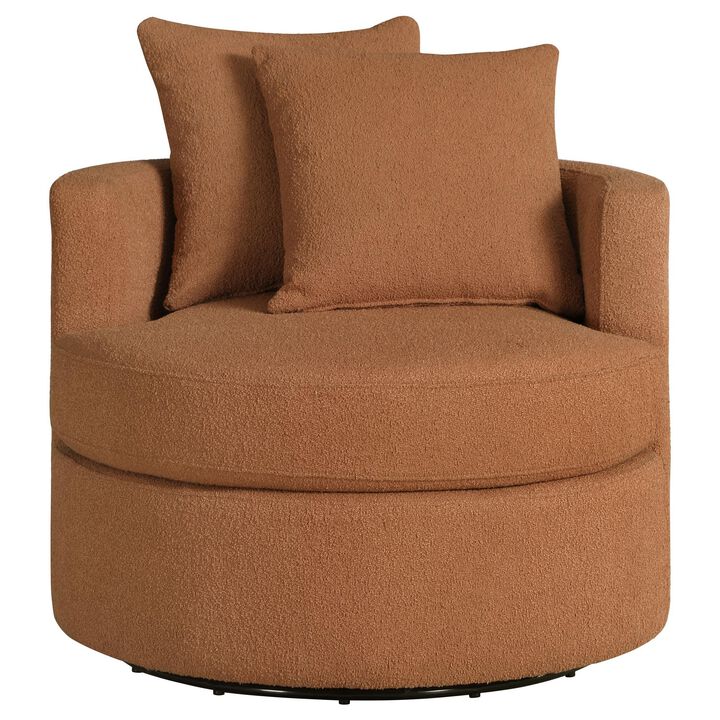 Catlyn Swivel Accent Chair, Burnt Orange Fabric, 2 Accent Pillows