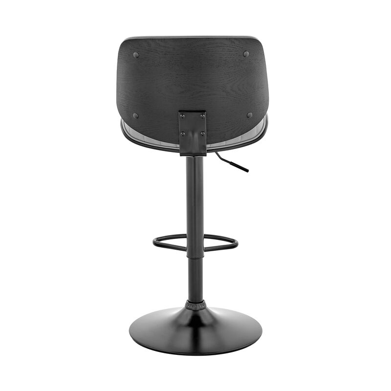 Brock Adjustable Gray Faux Leather and Walnut Wood Stool with Black Base