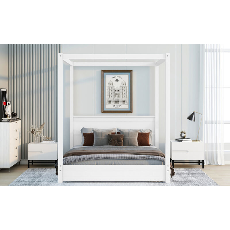 Queen Size Canopy Platform Bed with Headboard and Support Legs