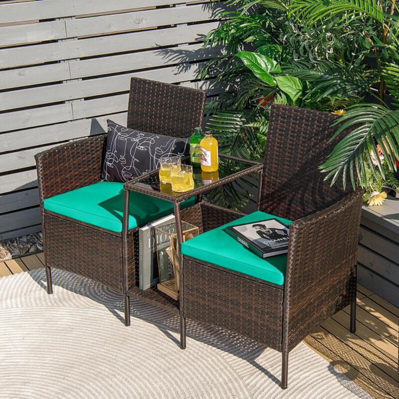 Hivvago Rattan Patio Conversation Set Cushioned with Glass Table