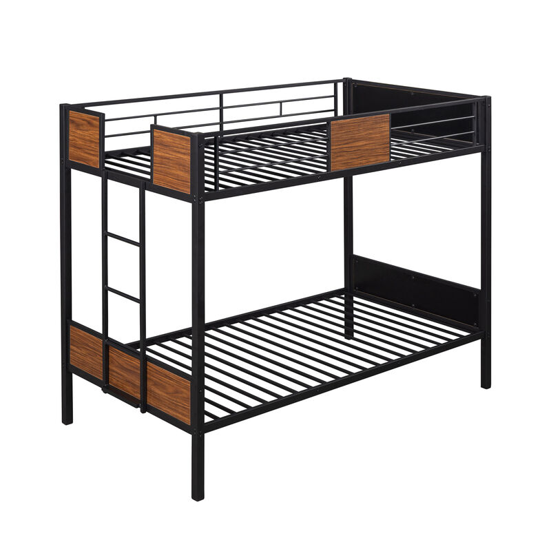 Twin-Over-Twin Bunk Bed Modern Style Steel Frame Bunk Bed With Safety Rail, Built-In Ladder