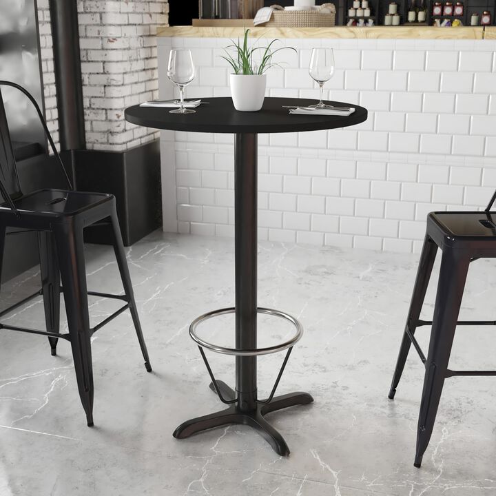 Flash Furniture 30'' Round Black Laminate Table Top with 22'' x 22'' Bar Height Table Base and Foot Ring