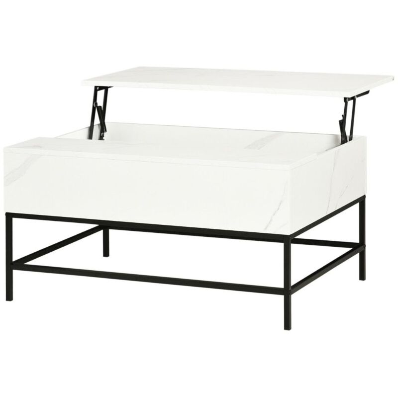 Hivvago Modern White Lift Top Coffee Table w/ Hidden Storage Black Metal Legs