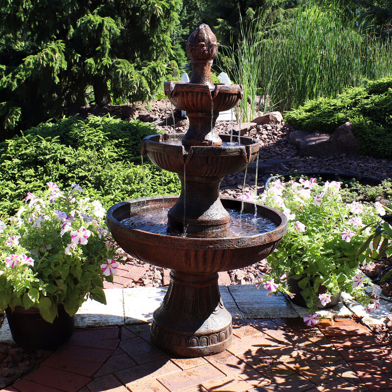 Sunnydaze Flower Blossom Resin Outdoor 3-Tier Fountain