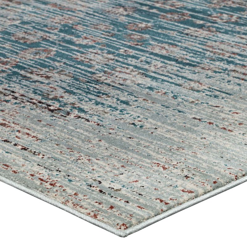 Hesper  Distressed Contemporary Floral Lattice 5x8 Area Rug - Teal, Beige and Brown
