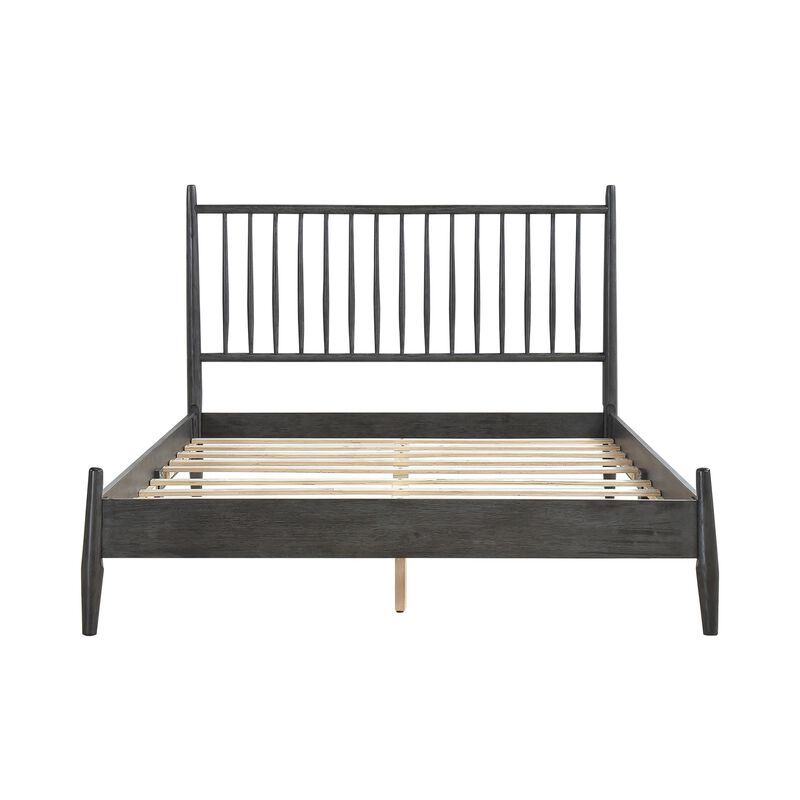 Lika Queen Size Platform Bed, Vertical Slatted Headboard, Gray Finish - Benzara