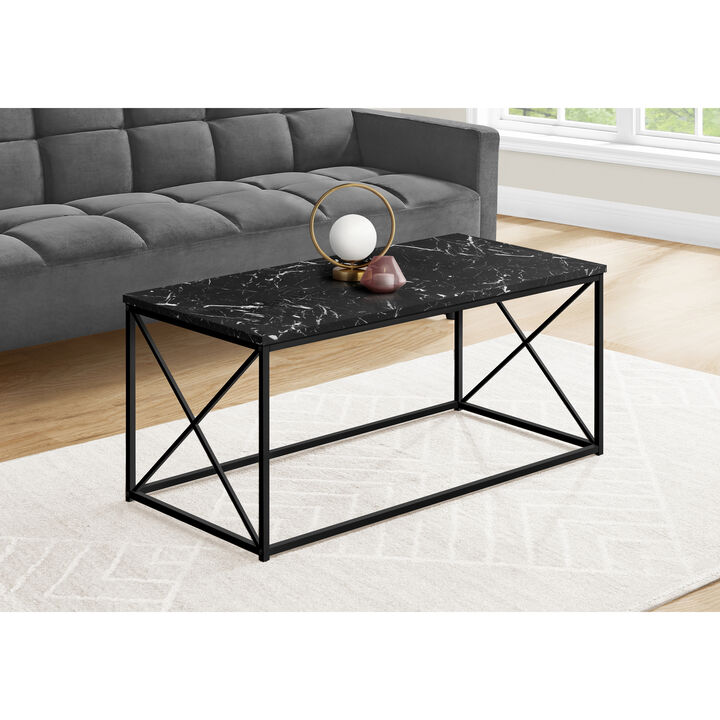 Monarch Specialties I 3783 Coffee Table, Accent, Cocktail, Rectangular, Living Room, 40"L, Metal, Laminate, Black Marble Look, Contemporary, Modern