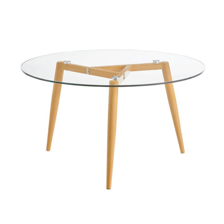 Van Beuren Coffee Table with Modern Metal Taper Legs and Clear Glass Tabletop