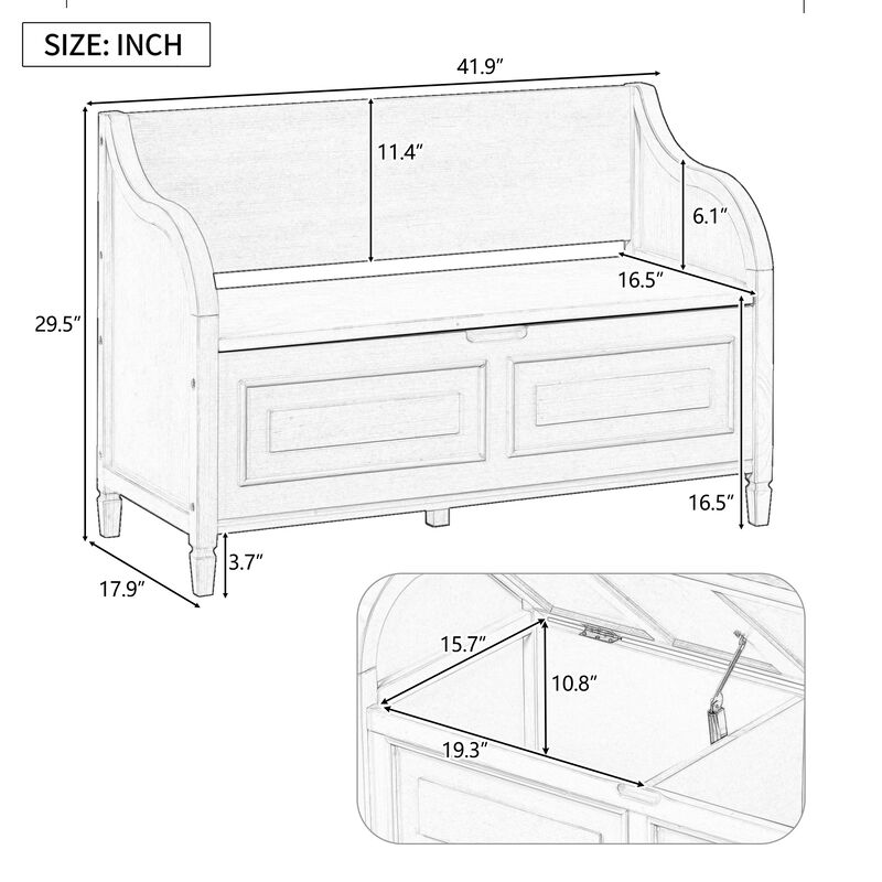 Rustic Style Solid Wood Entryway Multifunctional Storage Bench With Safety Hinge (Gray Wash+ Beige)