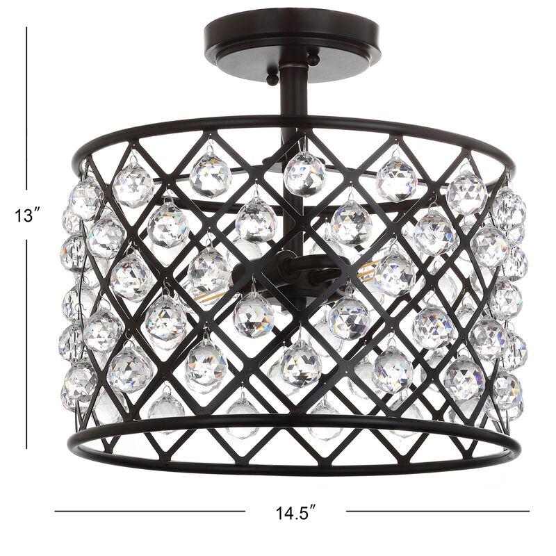 Gabrielle 14.5" Crystal/Metal LED Semi-Flush Mount, Oil Rubbed Bronze