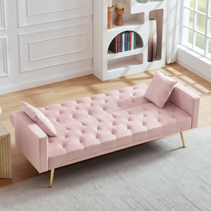 Pink Convertible Folding Futon Sofa Bed, Sleeper Sofa Couch For Compact Living Space