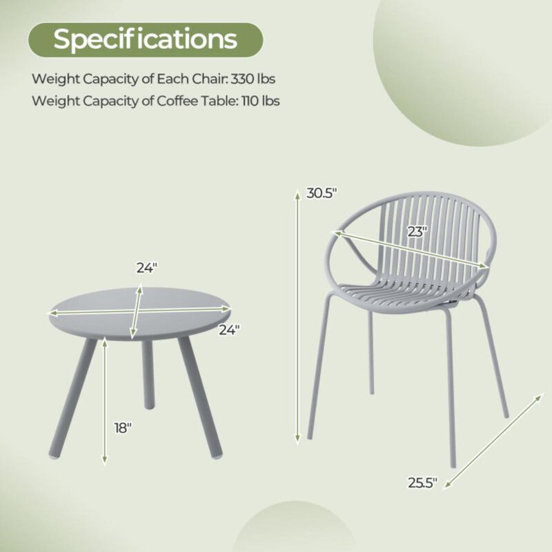 Hivvago All Weather PP Patio Conversation Set with Round Coffee table and 2 Chairs