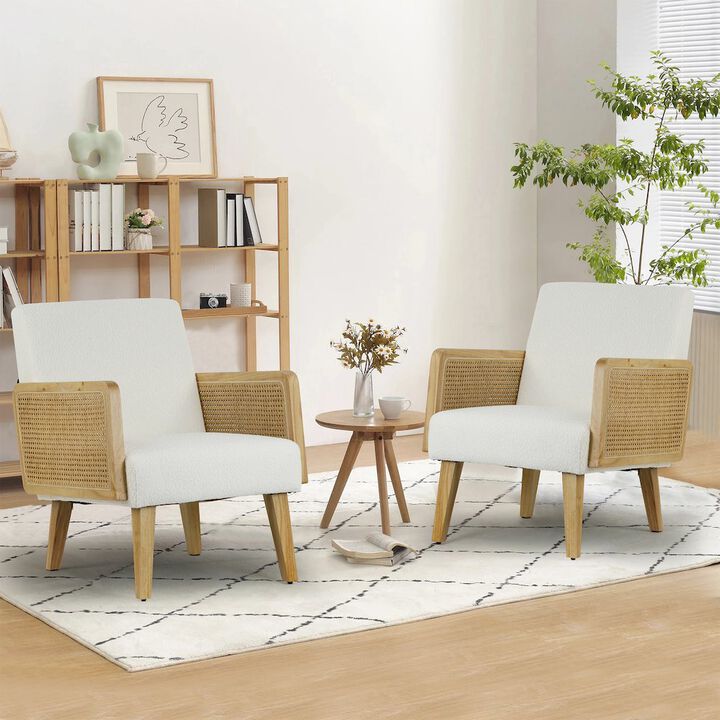 Glamour Home Ayaki White Woven Accent Chair with Rattan Arms
