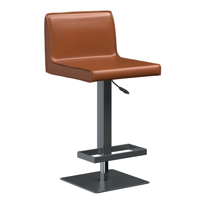 21-31 Inch Adjustable Height Barstool, Vegan Faux Leather, Cognac Brown - Benzara