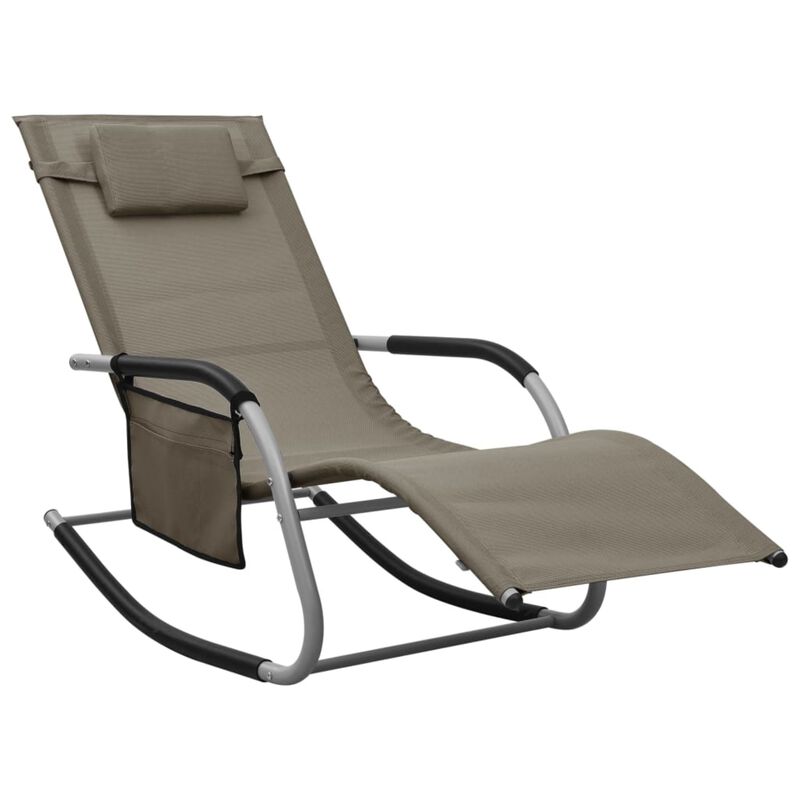 vidaXL Sun Lounger - Textilene Material, Taupe and Gray - Perfect for Garden or Beach, Comes with a Pillow and a Side Bag, Easy Assembly Required