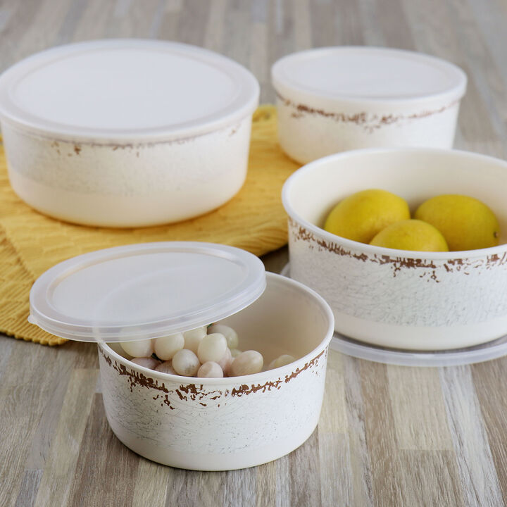 Laurie Gates California Designs Mauna 8 Piece Melamine Nesting Storage Bowl Set in Cracked White