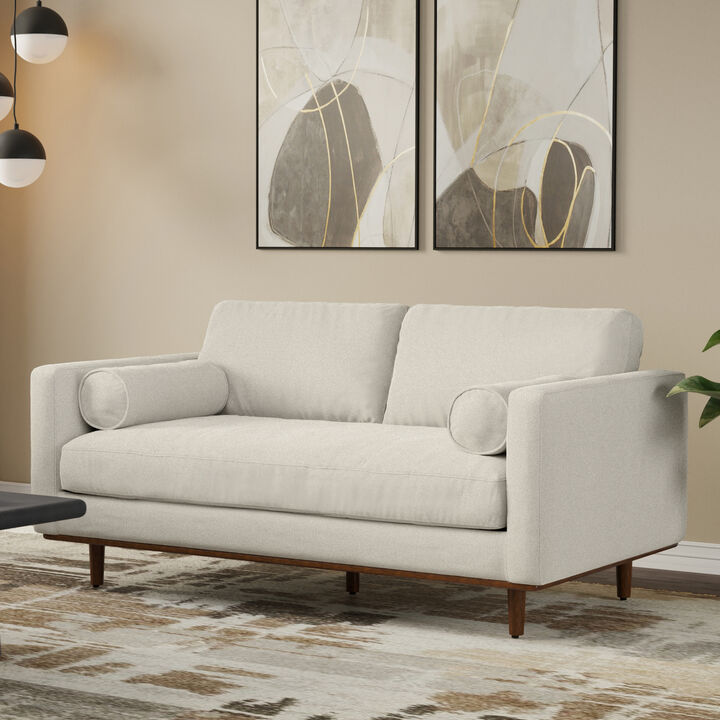 Morrison 72 inch Wide Mid-Century Modern Loveseat Sofa in Cream White Woven-Blend Fabric