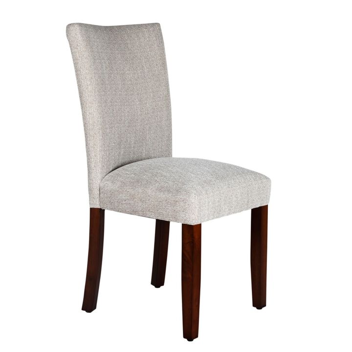 Fabric Upholstered Wooden Parson Dining Chair with Splayed Back, Light Gray and Brown - Benzara